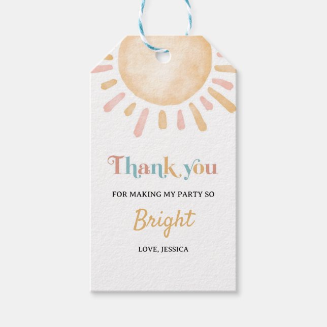 Sunshine Boho Sun Birthday Gift Tags (Front)