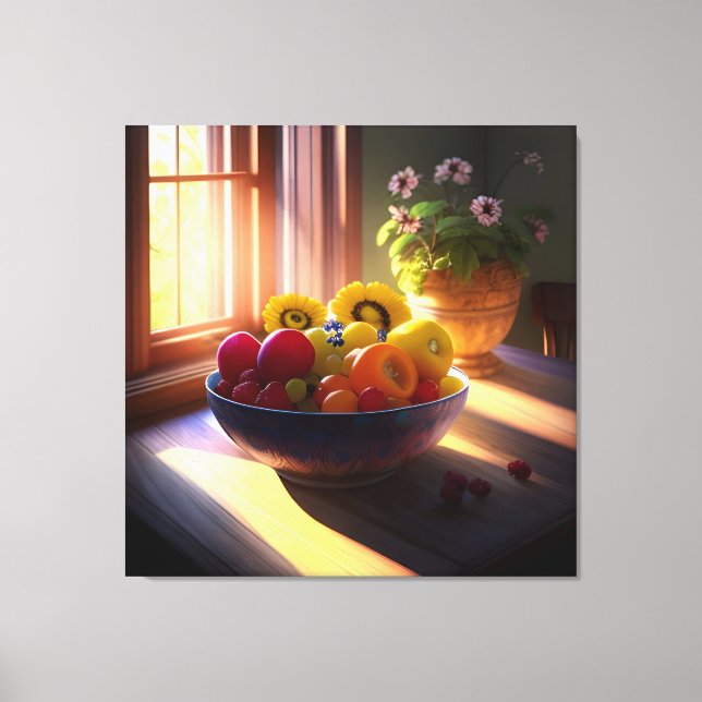 Sunshine Bowl of Fruit and Flowers 1 Canvas Print (Front)