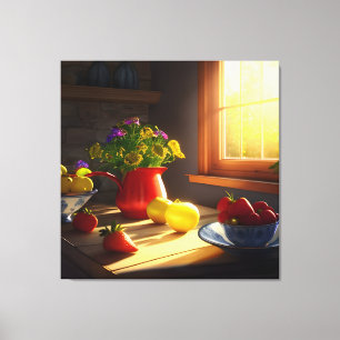Sunshine Bowl of Fruit and Flowers 5 Canvas Print