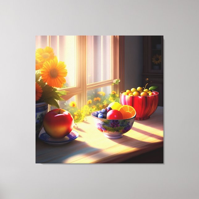 Sunshine Bowl of Fruit and Flowers 6 Canvas Print (Front)