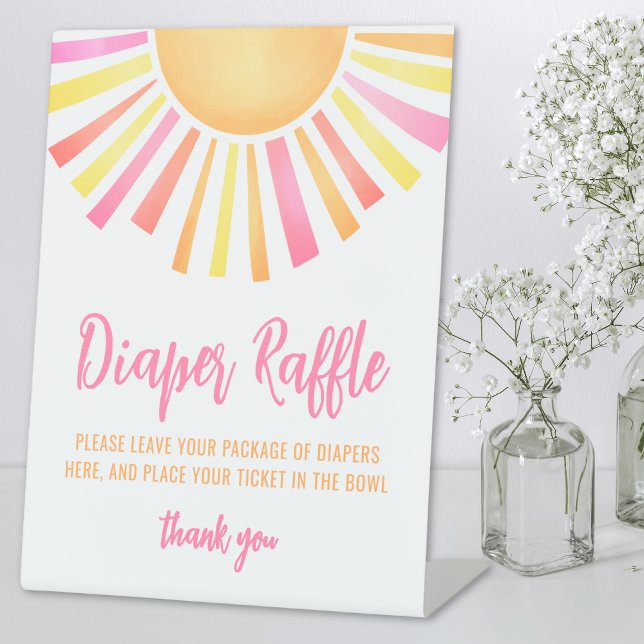Sunshine Bright Pink Baby Shower Diaper Raffle Pedestal Sign (Sunshine Bright Pink Baby Shower Diaper Raffle Pedestal Sign)
