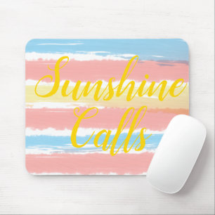 Sunshine Calls Pink Blue Yellow Stripes Watercolor Mouse Pad