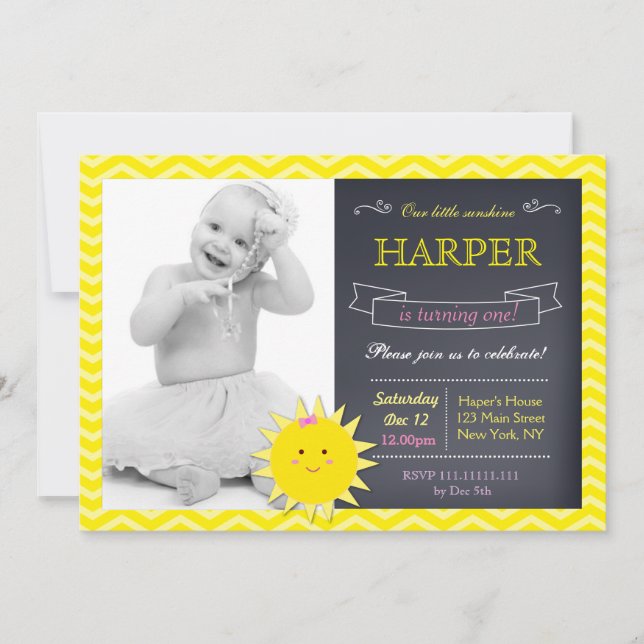 Sunshine Chalkboard Birthday Party Invitations (Front)