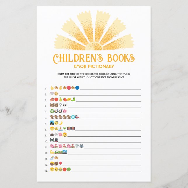 Sunshine children's books emoji pictionary game (Front)