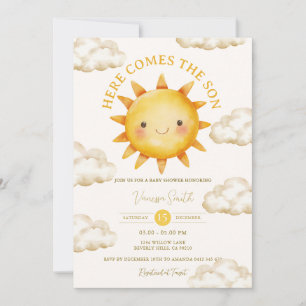 Sunshine Cloud Here Comes the Son Baby Shower Invitation