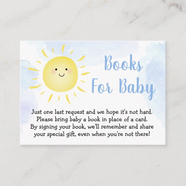 Sunshine Clouds Blue Baby Shower Book Request Enclosure Card (Front)