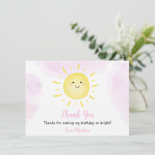 Sunshine Clouds Pink Girl Birthday Thank You Card