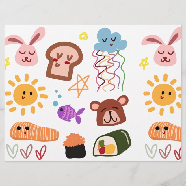 Sunshine, Clouds, Stars, Bears, Scrapbook Paper (Front)