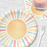 Sunshine Colourful Summer Sun Paper Plate<br><div class="desc">This cheerful paper plate design features a vibrant watercolor sun at the centre, with colourful rays in shades of yellow, orange, red, teal, and blue. The hand-painted style gives it a playful and artistic look that works beautifully for any sunny celebration. Whether you're planning a “Little Ray of Sunshine” or...</div>