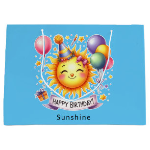 Sunshine Custom Name Happy Birthday Blue Large Gift Bag