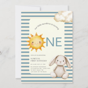 Sunshine Cute Bunny First Birthday OR code Invitation