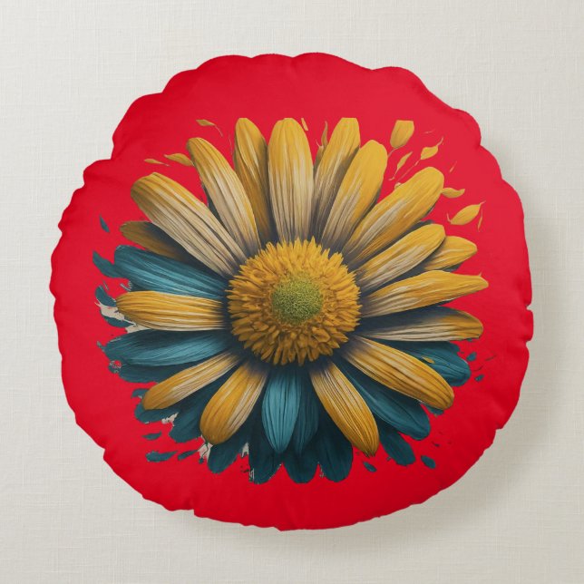 Sunshine Daisy Round Pillow (Front)