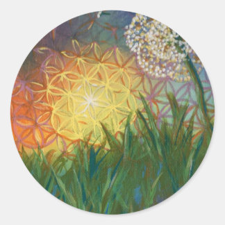 Sunshine Dandelion Sacred Geometry Landscape Classic Round Sticker