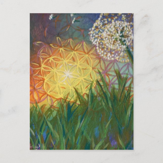 Sunshine Dandelion Sacred Geometry Landscape Postcard (Front)