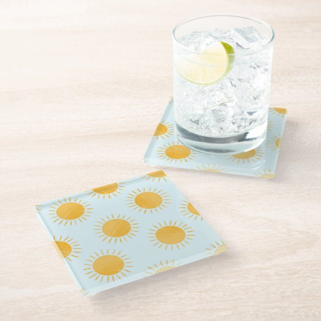 Sunshine Doodle Day Pattern Glass Coaster (Angled)