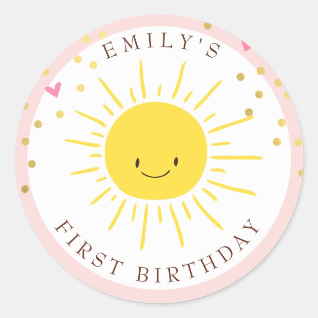 Sunshine Envelope seal sticker Birthday Girl Pink (Front)