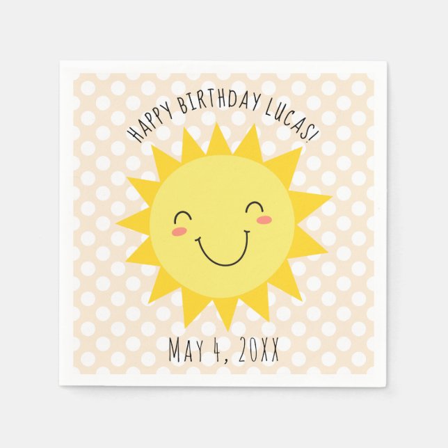 Sunshine Face Happy Birthday Party Napkin (Front)