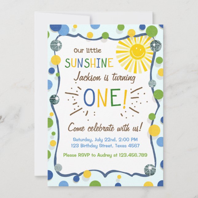 Sunshine First Birthday Party Invitation (Front)