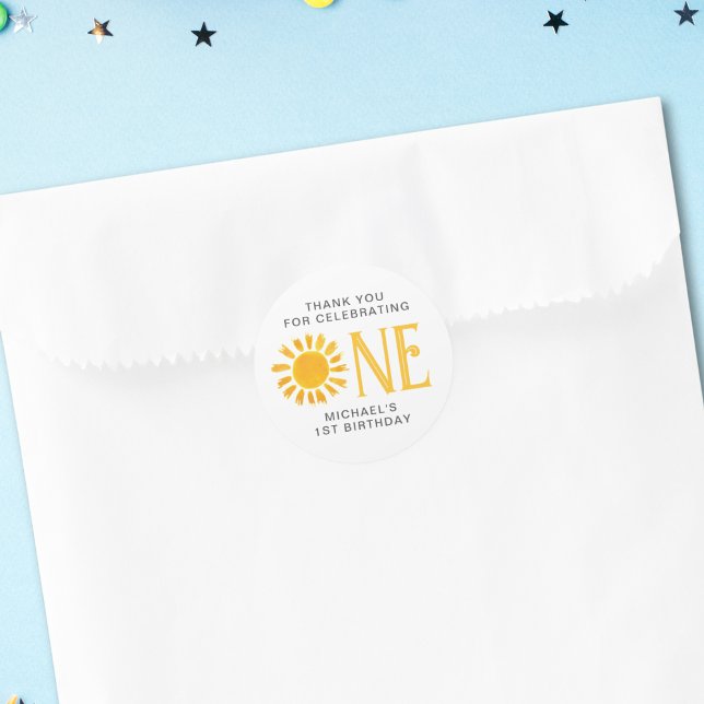 Sunshine First Birthday Thank You  Classic Round Sticker (Creator Uploaded)