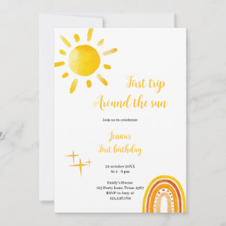 sunshine first trip arround the sun birthday invitation