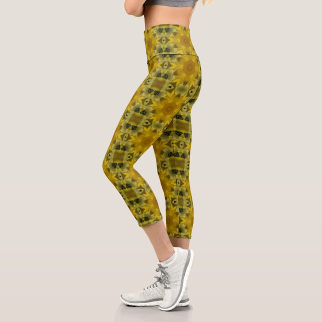 Sunshine Flower Burst Golden Capri Leggings (Left)