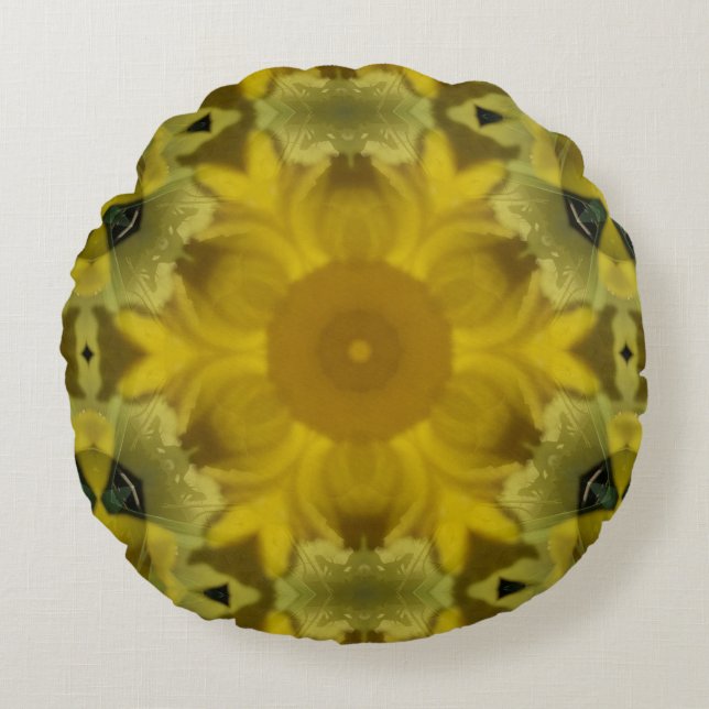 Sunshine Flower Burst Golden Round Pillow (Front)