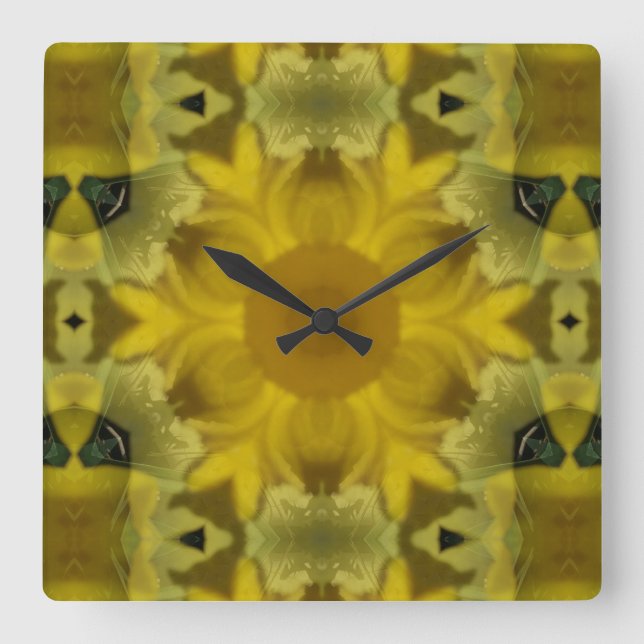 Sunshine Flower Burst Golden Square Wall Clock (Front)