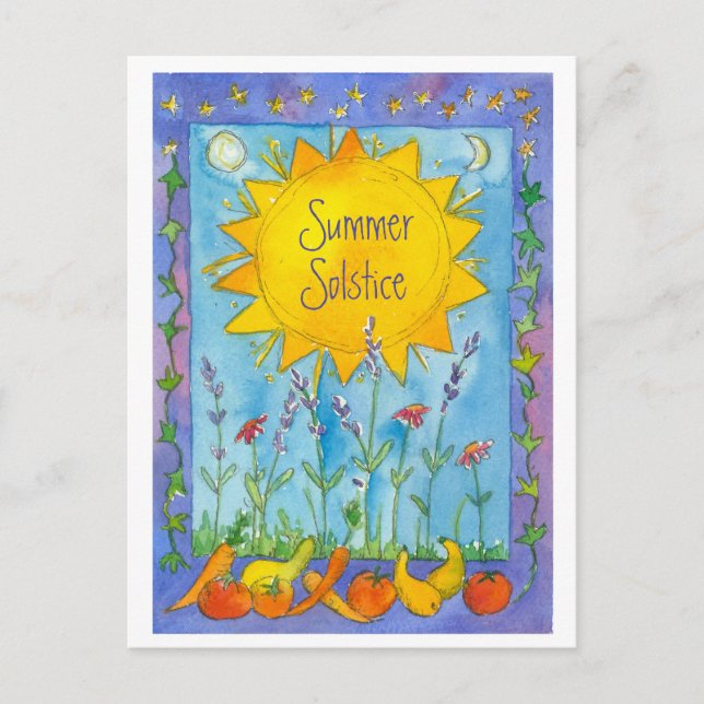 Sunshine Fruits Watercolor Flowers Summer Solstice Postcard (Front)