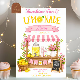 Sunshine fun Lemonade Pink Girl Birthday Invitation
