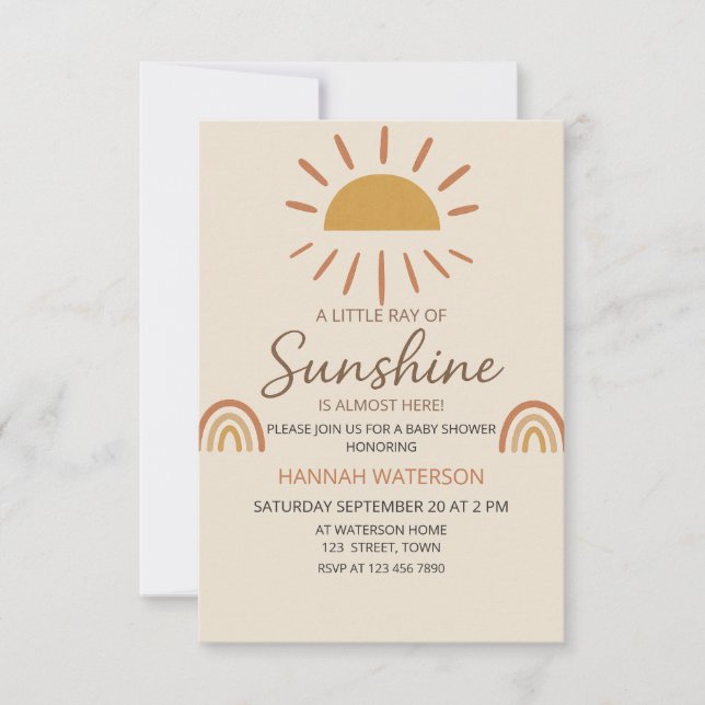 Sunshine Gender Neutral Boho Sun Baby Shower Invitation (Front)