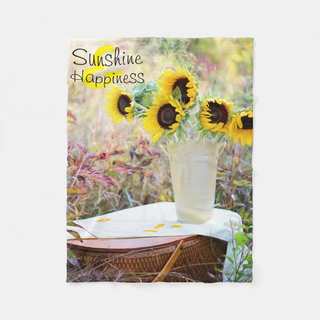 Sunshine & Happiness Sunflowers Fleece Blanket (Front)