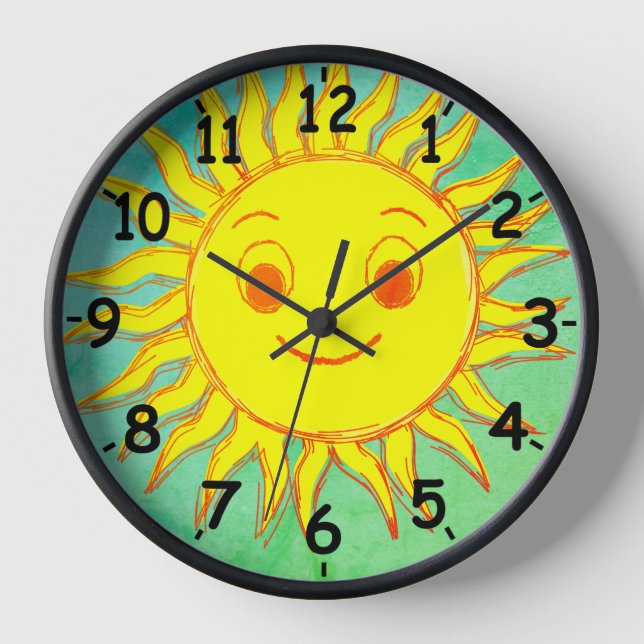 Sunshine Happy Face Sketch Drawing Clock (Front)