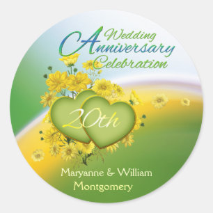Sunshine Hearts 20th Wedding Anniversary Party Classic Round Sticker