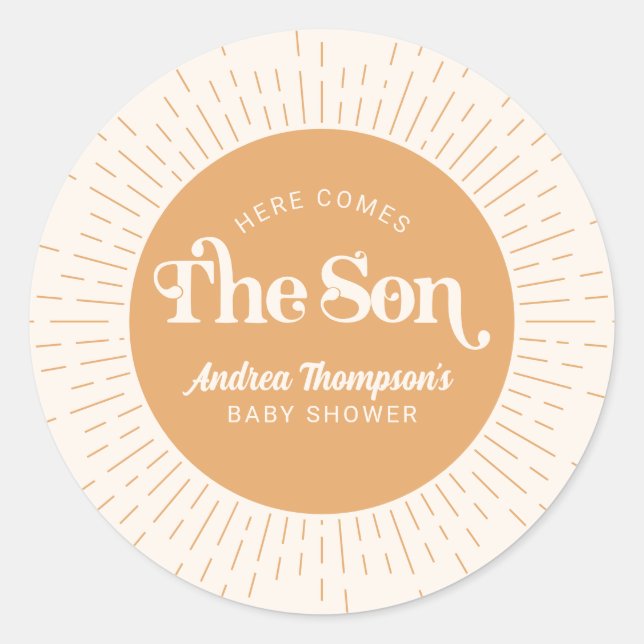 Sunshine Here Comes The Son Boy Bay Shower Classic Round Sticker (Front)