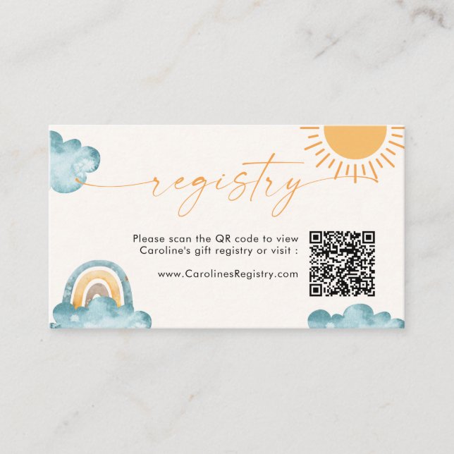 Sunshine Here Comes The Son QR Code Registry Enclosure Card (Front)