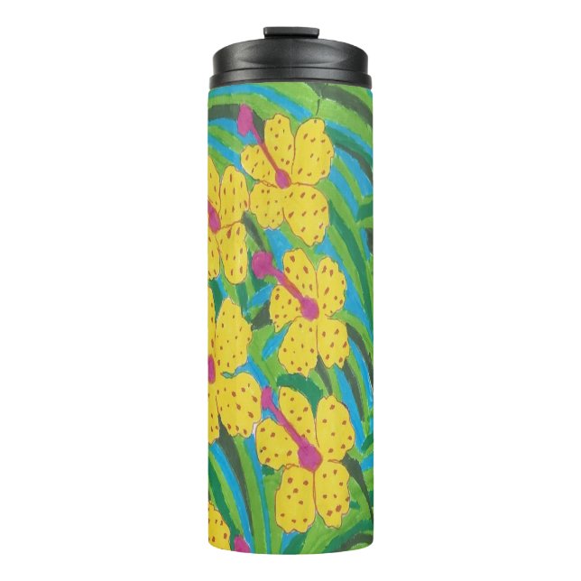 Sunshine Hibiscus Tropical Print Thermal Tumbler (Front)