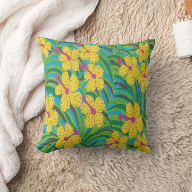 Sunshine Hibiscus Tropical Print Throw Pillow (Blanket)