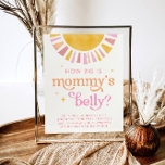Sunshine How Big is Mommy's Belly Game Sign<br><div class="desc">Make your baby shower unforgettable with our Sunshine "How Big Is Mommy's Belly?" Game Sign! This boho design features a watercolor sun, retro typography, and star accents, all set against a soft vintage white background. With a bright and girly colour scheme of pink, peach, and yellow, this sign sets the...</div>