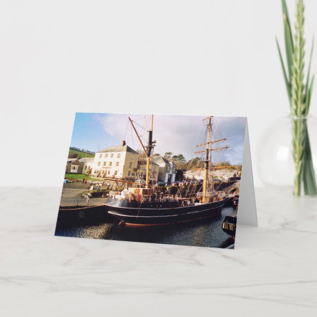 Sunshine in Charlestown Cornwall card (Front)