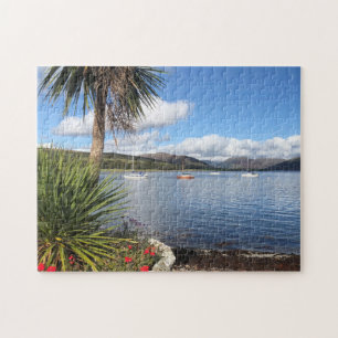 Sunshine in Scotland. Bay with Palm Trees & Yachts Jigsaw Puzzle