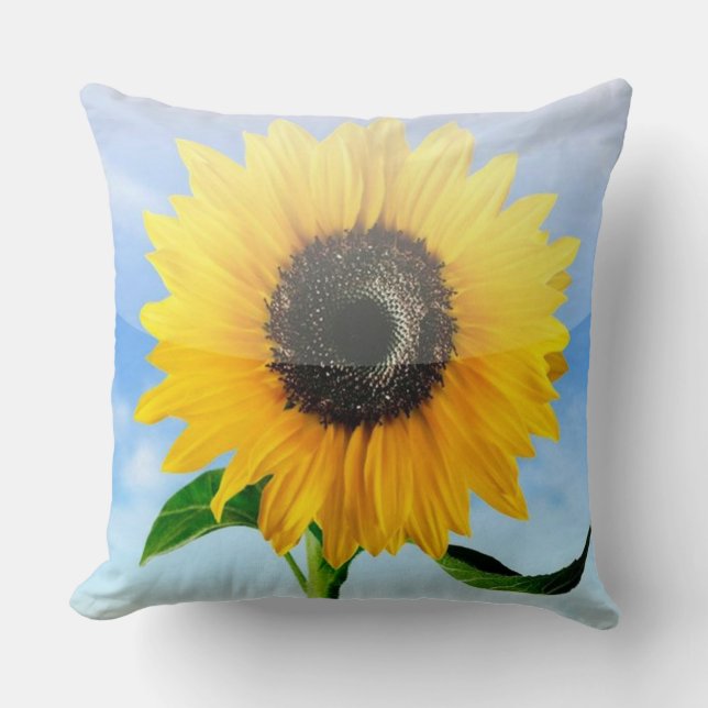  Sunshine in Stitches: A Sunflower Close-up Throw Pillow (Front)