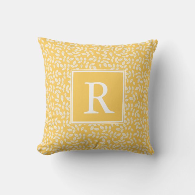 Sunshine Leaves Monogram Decorative Pillow (Front)