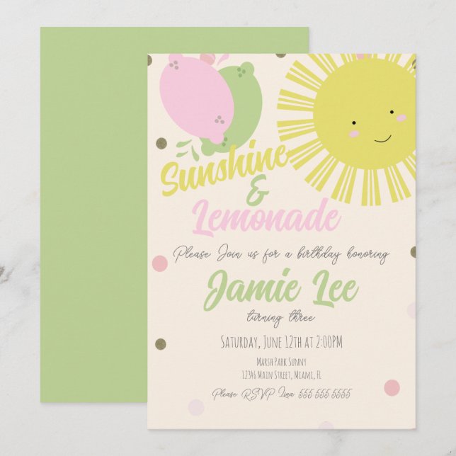 Sunshine Lemon Lime Lemonade Park Birthday  Invitation (Front/Back)