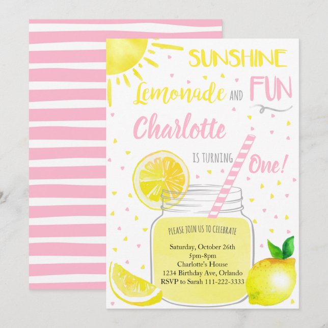 Sunshine Lemonade and Fun Birthday Invitation (Front/Back)