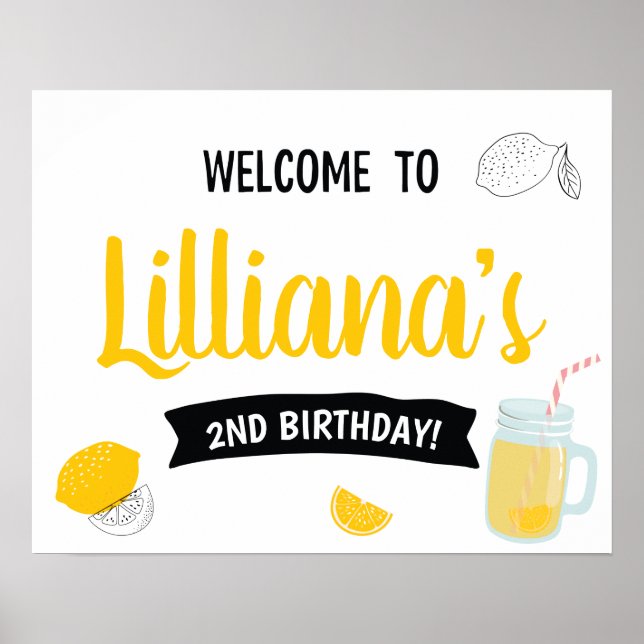 Sunshine Lemonade and Fun Birthday Party Welcome Poster (Front)
