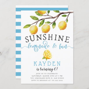 Sunshine Lemonade and Fun Boy's Birthday Party Invitation