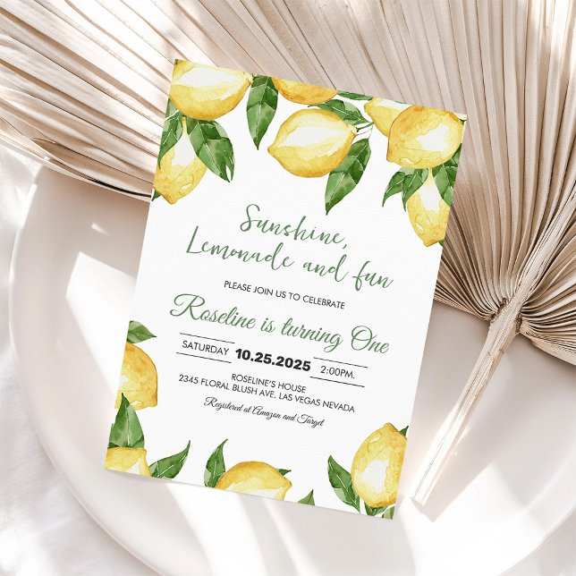 Sunshine Lemonade and Fun Lemon Birthday Invitation (Creator Uploaded)