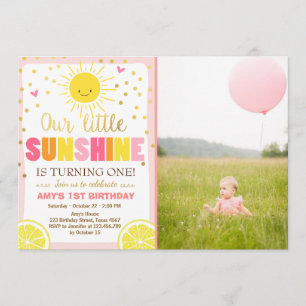 Sunshine Lemonade Birthday invitation Pink Lemons