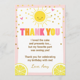 Sunshine Lemonade Carte de remerciements d'anniver