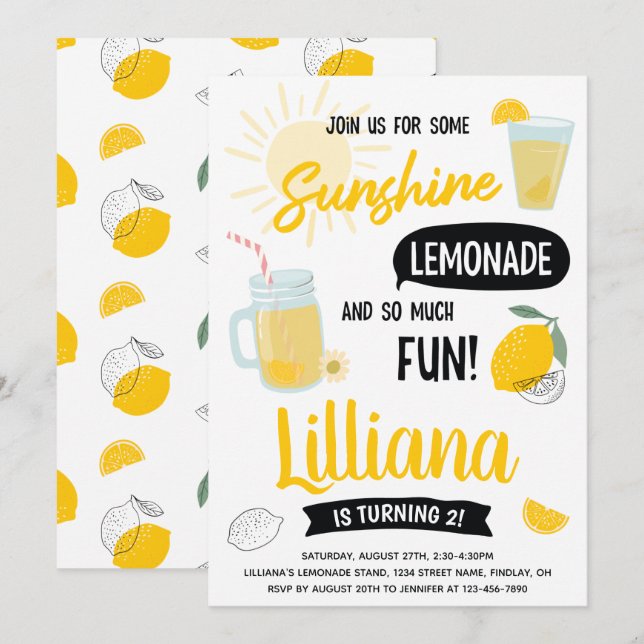 Sunshine Lemonade & Fun Birthday Party, Any Age Invitation (Front/Back)